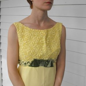60s Yellow Formal Gown Vintage Party Dress Empire Long XS Petite